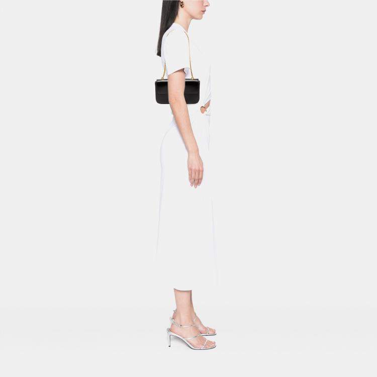 Pre Owned Celine Black Shiny Calfskin Claude Chain Shoulder Bag