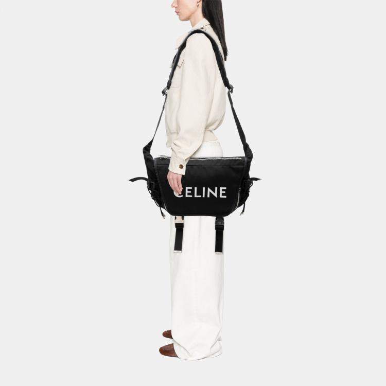Pre Owned Celine Black Medium Nylon Logo Trekking Messenger Bag