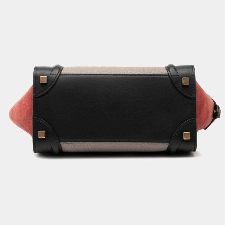 Pre Owned Celine Brown Micro Tricolor Leather Luggage Tote