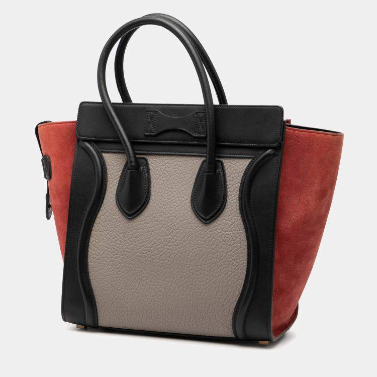 Pre Owned Celine Brown Micro Tricolor Leather Luggage Tote