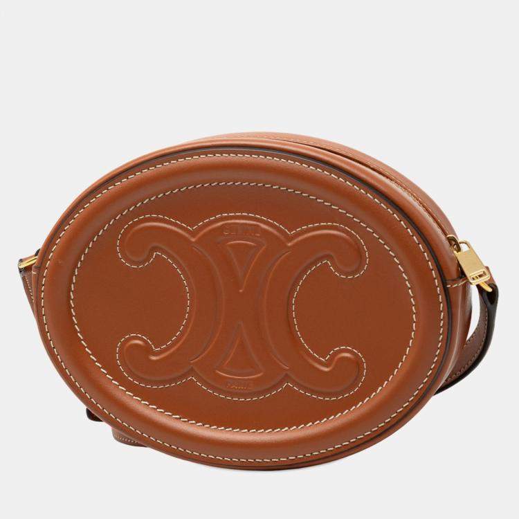 Pre Owned Celine Brown Small Calfskin Cuir Triomphe Oval Crossbody