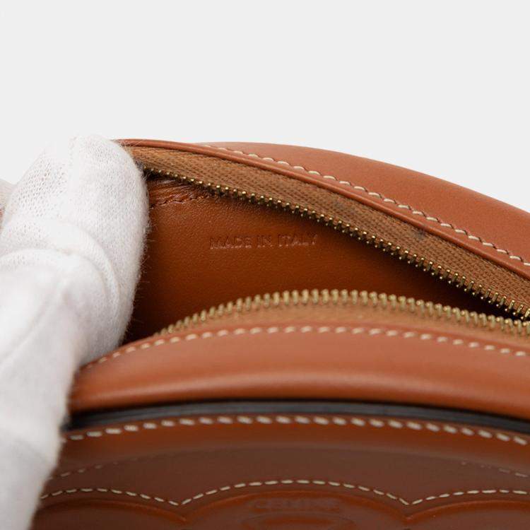 Pre Owned Celine Brown Small Calfskin Cuir Triomphe Oval Crossbody