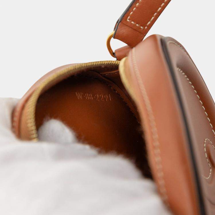 Pre Owned Celine Brown Small Calfskin Cuir Triomphe Oval Crossbody