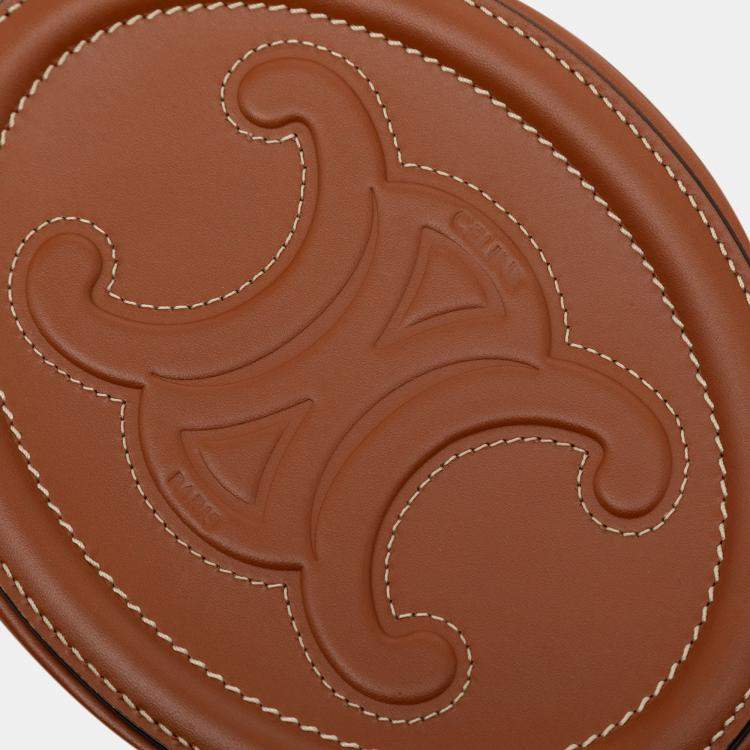 Pre Owned Celine Brown Small Calfskin Cuir Triomphe Oval Crossbody