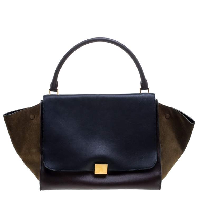 Pre Owned Celine Tri Color Leather and Suede Large Trapeze Bag