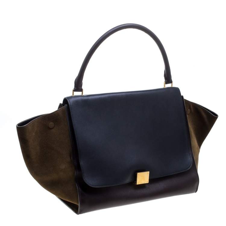 Pre Owned Celine Tri Color Leather and Suede Large Trapeze Bag