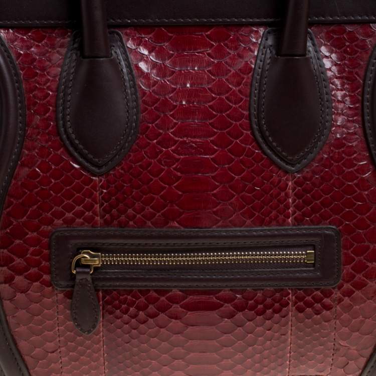 Pre Owned Celine Burgundy/Brown Python and Leather Mini Luggage Tote