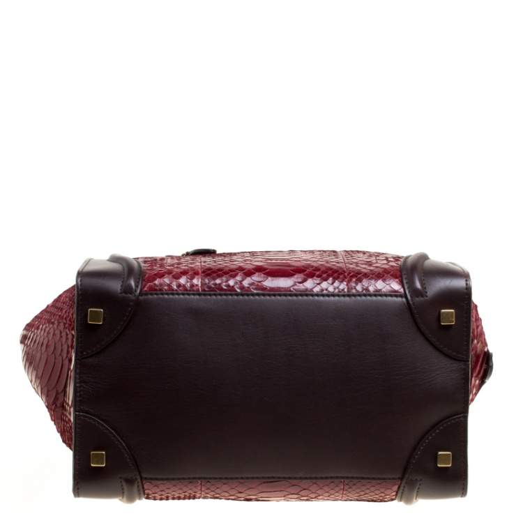 Pre Owned Celine Burgundy/Brown Python and Leather Mini Luggage Tote