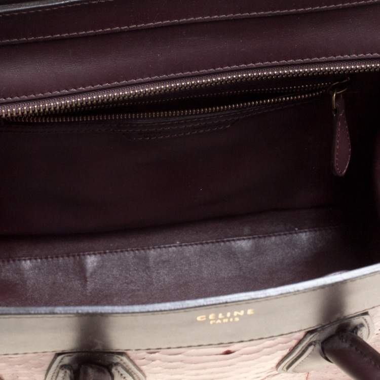 Pre Owned Celine Burgundy/Brown Python and Leather Mini Luggage Tote