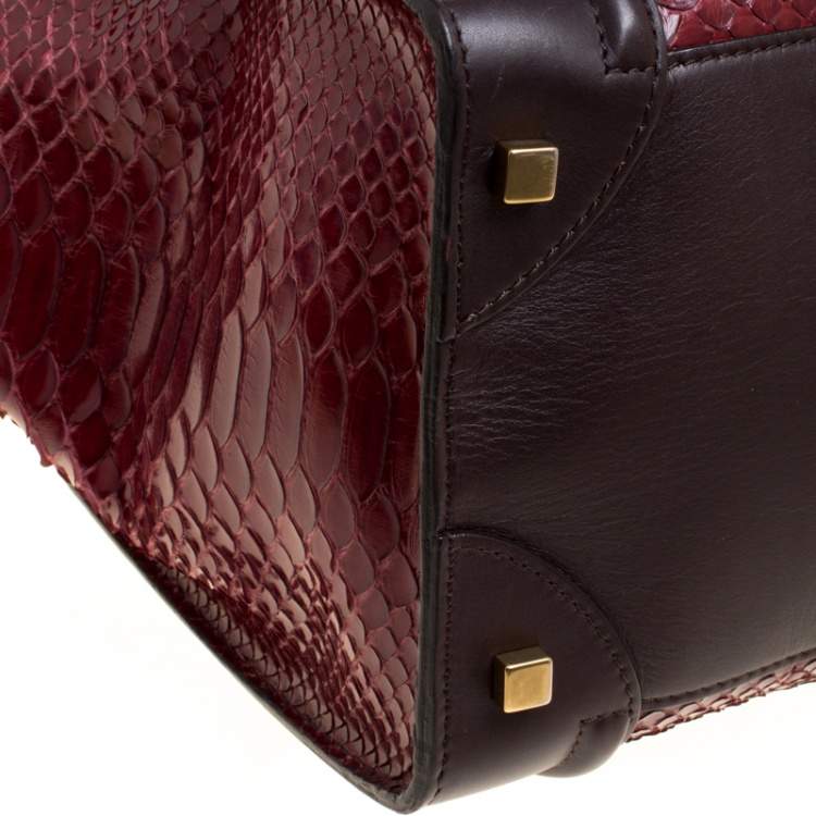 Pre Owned Celine Burgundy/Brown Python and Leather Mini Luggage Tote