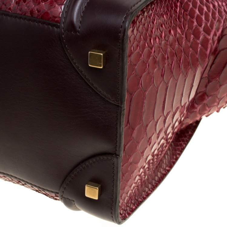 Pre Owned Celine Burgundy/Brown Python and Leather Mini Luggage Tote