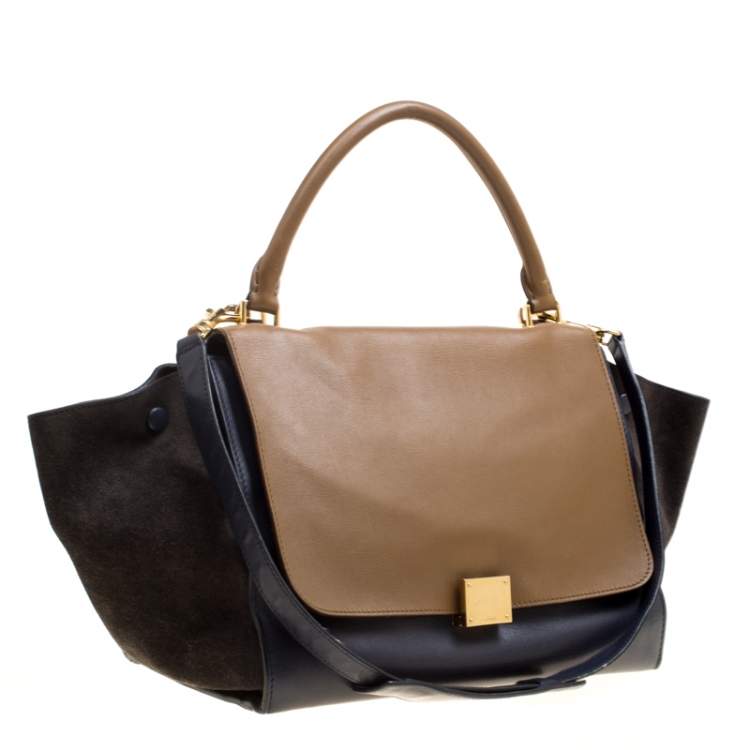 Pre Owned Celine Tricolor Leather and Suede Medium Trapeze Top Handle Bag