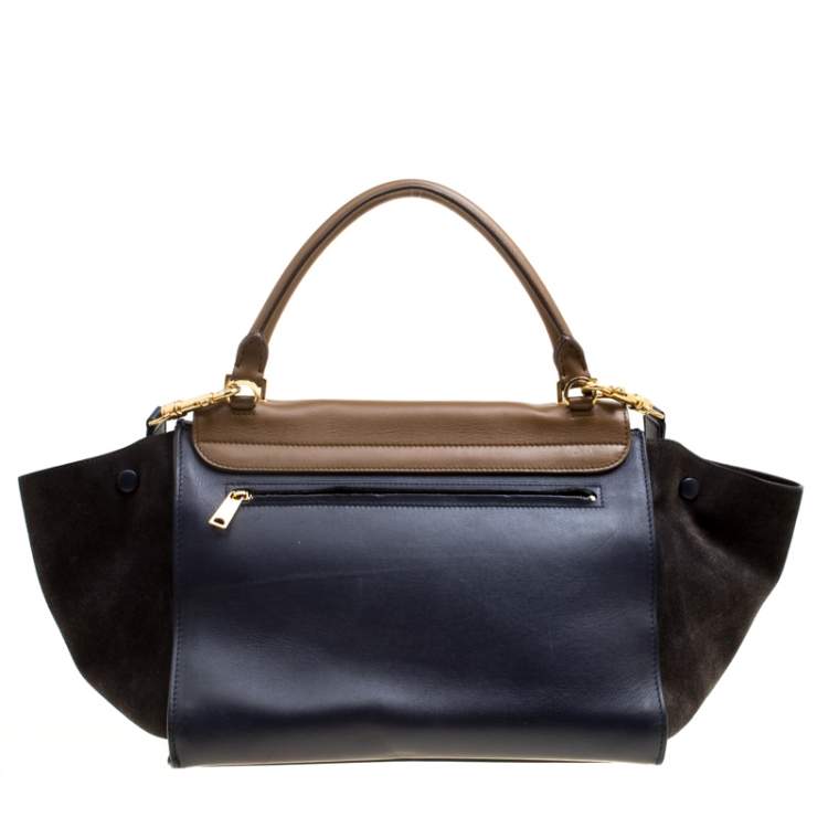 Pre Owned Celine Tricolor Leather and Suede Medium Trapeze Top Handle Bag