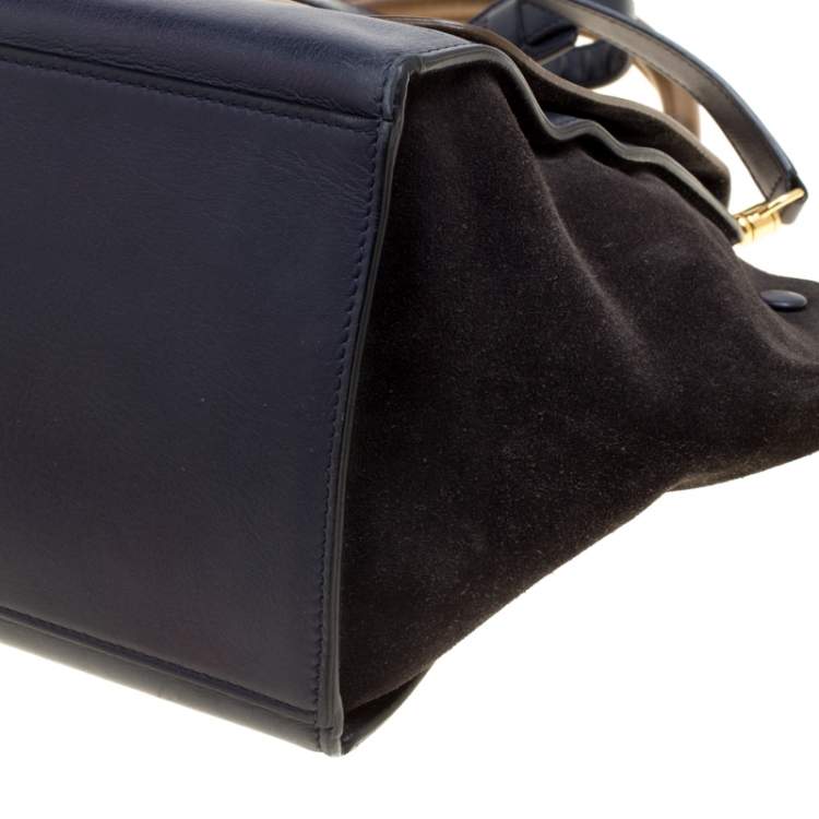 Pre Owned Celine Tricolor Leather and Suede Medium Trapeze Top Handle Bag