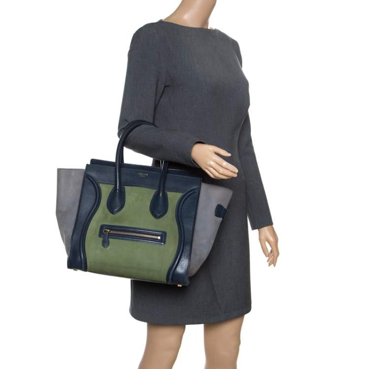 Pre Owned Celine Tri Color Leather and Nubuck Leather Mini Luggage Tote