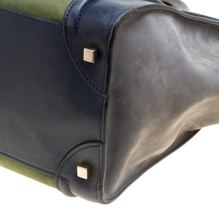 Pre Owned Celine Tri Color Leather and Nubuck Leather Mini Luggage Tote