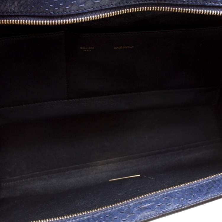 Pre Owned Celine Blue/Black Python and Suede Medium Trapeze Bag