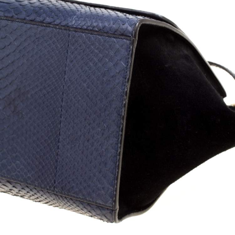 Pre Owned Celine Blue/Black Python and Suede Medium Trapeze Bag