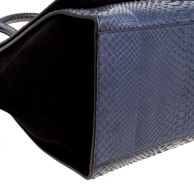 Pre Owned Celine Blue/Black Python and Suede Medium Trapeze Bag
