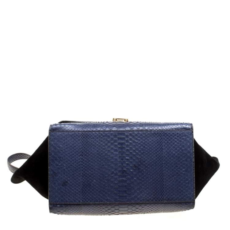 Pre Owned Celine Blue/Black Python and Suede Medium Trapeze Bag