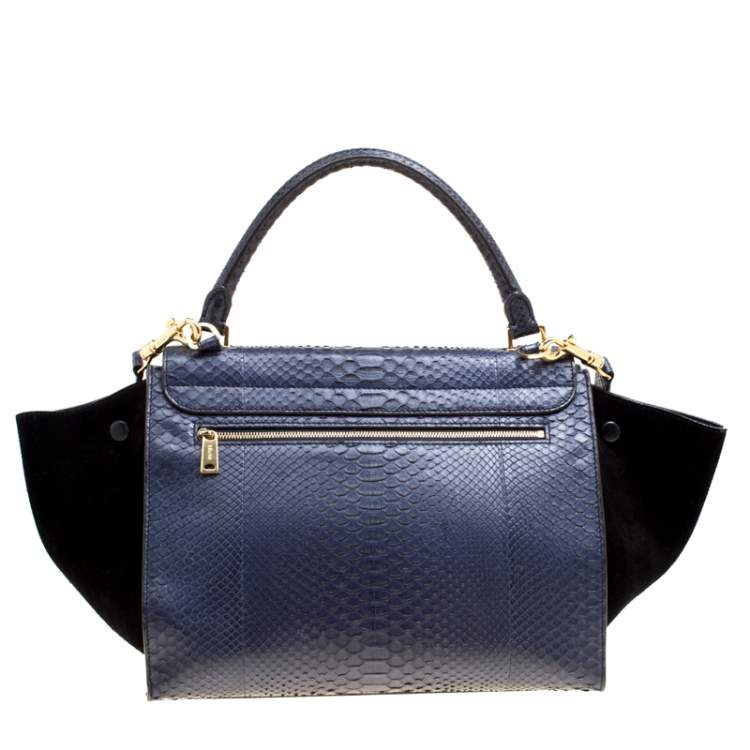 Pre Owned Celine Blue/Black Python and Suede Medium Trapeze Bag