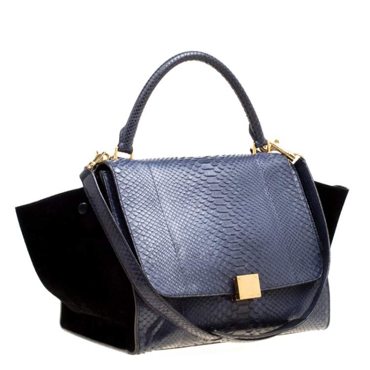 Pre Owned Celine Blue/Black Python and Suede Medium Trapeze Bag