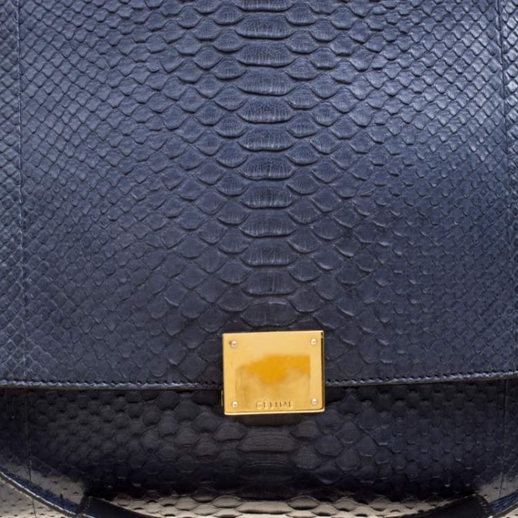 Pre Owned Celine Blue/Black Python and Suede Medium Trapeze Bag