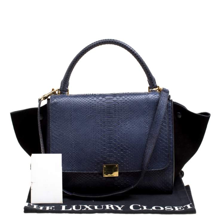 Pre Owned Celine Blue/Black Python and Suede Medium Trapeze Bag