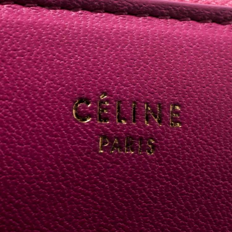 Pre Owned Celine Pink/Beige Leather Zip Around Compact Wallet