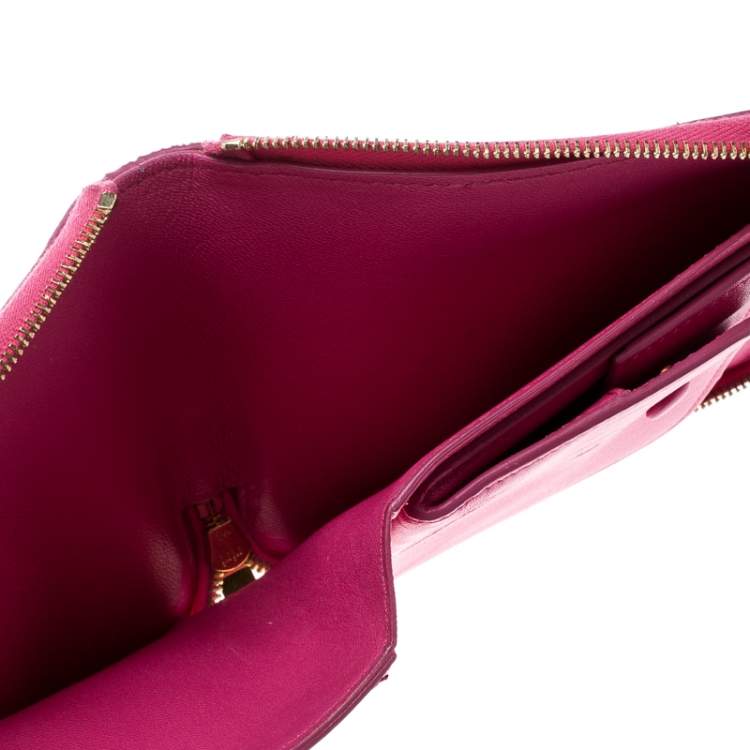 Pre Owned Celine Pink/Beige Leather Zip Around Compact Wallet