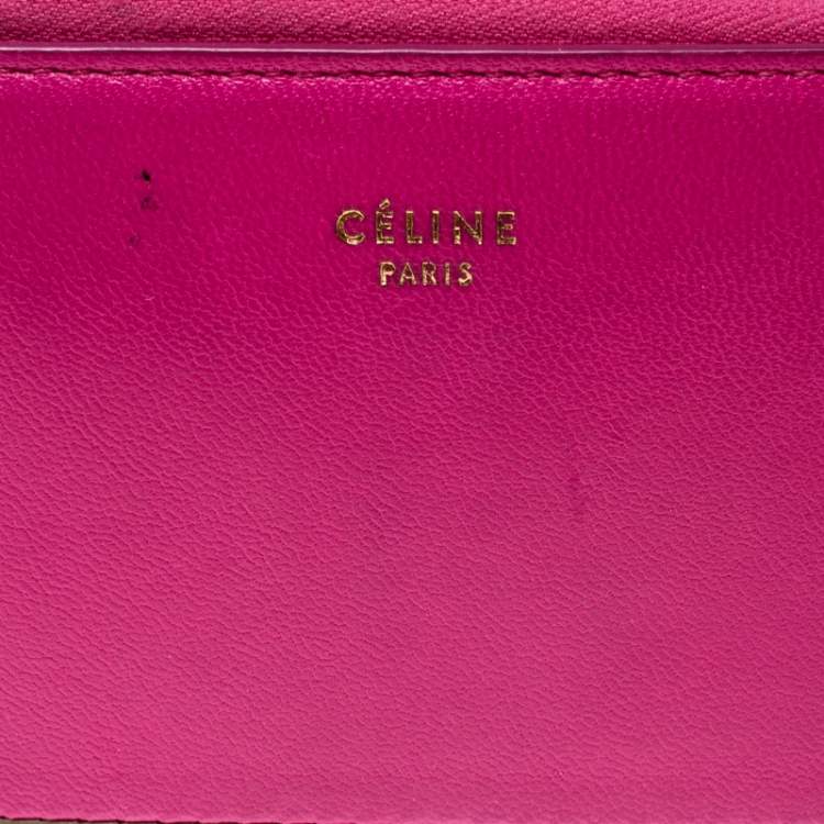 Pre Owned Celine Pink/Beige Leather Zip Around Compact Wallet