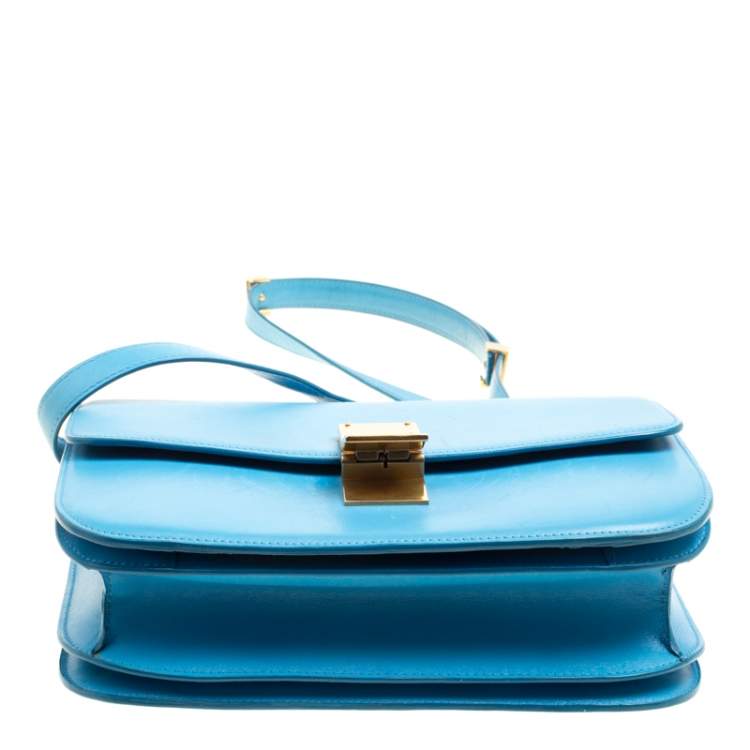Pre Owned Celine Turquoise Leather Medium Classic Box Shoulder Bag