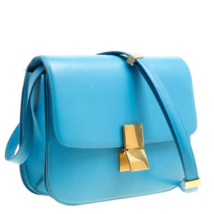 Pre Owned Celine Turquoise Leather Medium Classic Box Shoulder Bag