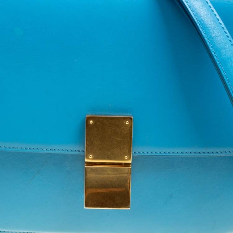 Pre Owned Celine Turquoise Leather Medium Classic Box Shoulder Bag