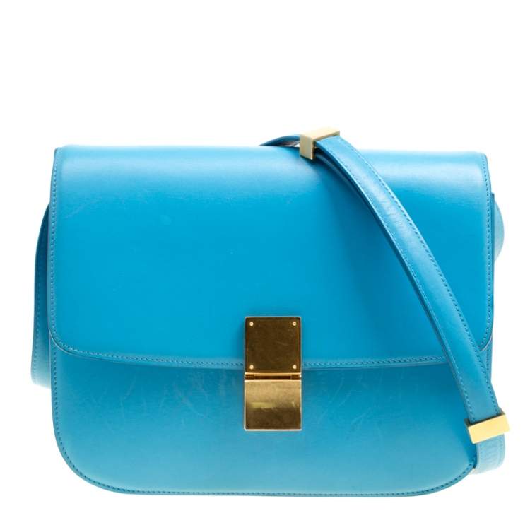 Celine Turquoise Leather Medium Classic Box Shoulder Bag Celine