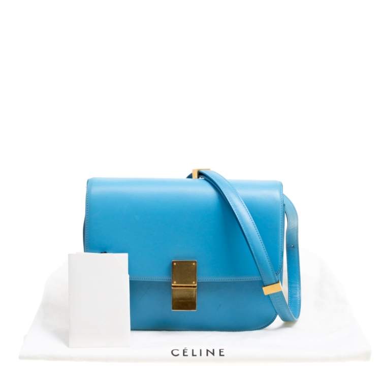 Pre Owned Celine Turquoise Leather Medium Classic Box Shoulder Bag
