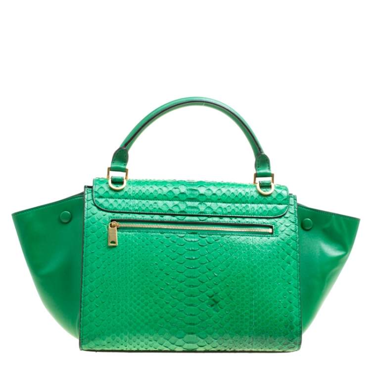 Pre Owned Celine Green Python and Leather Small Trapeze Bag