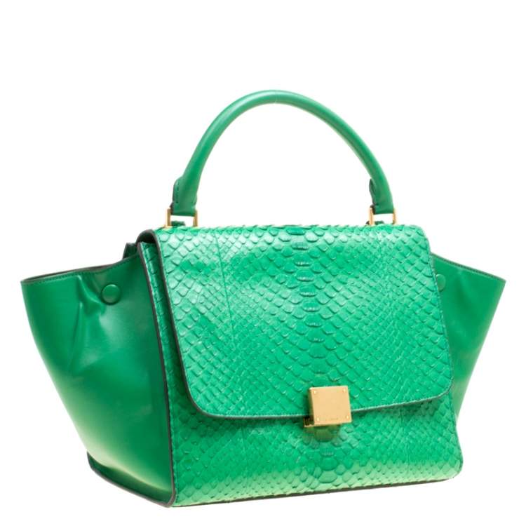 Pre Owned Celine Green Python and Leather Small Trapeze Bag