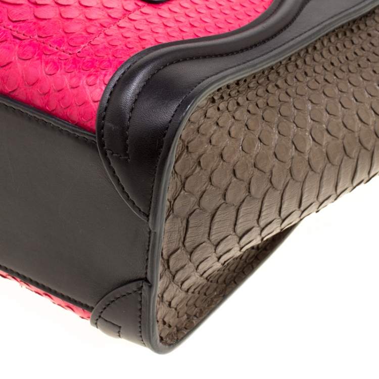 Pre Owned Celine Tri Color Python and Leather Nano Luggage Tote