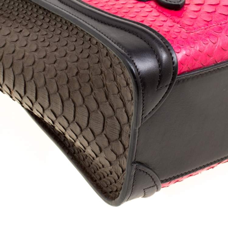 Pre Owned Celine Tri Color Python and Leather Nano Luggage Tote