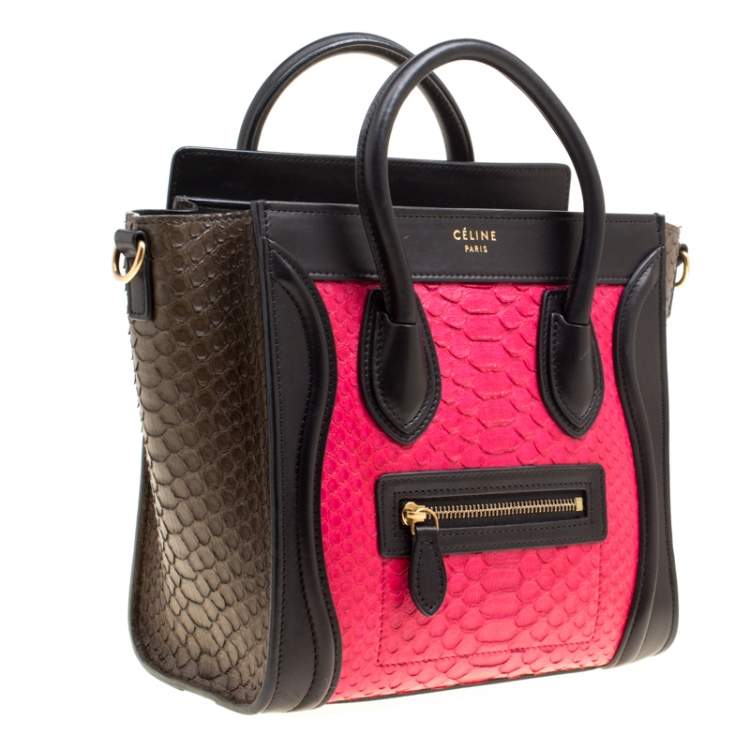 Pre Owned Celine Tri Color Python and Leather Nano Luggage Tote