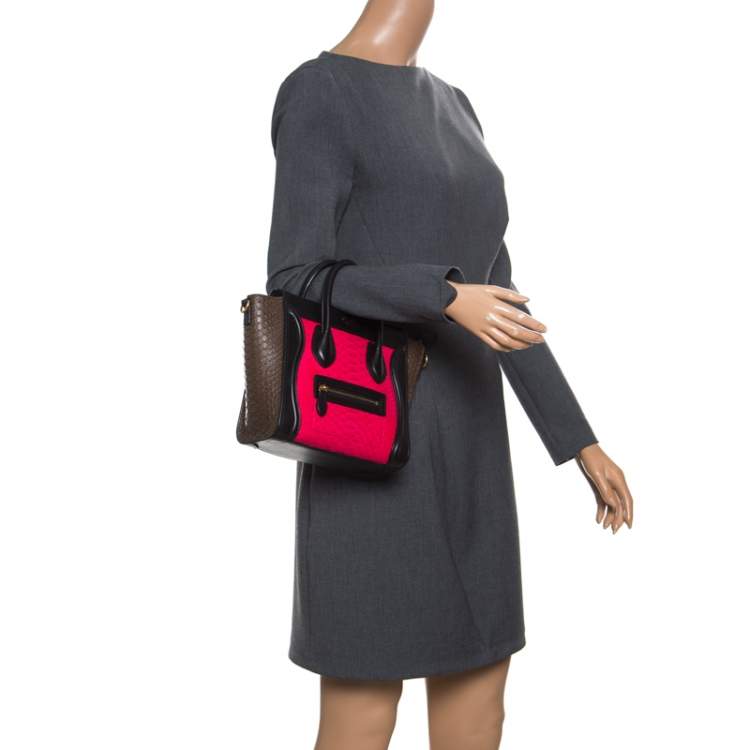 Pre Owned Celine Tri Color Python and Leather Nano Luggage Tote