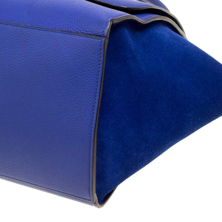 Pre Owned Celine Blue Leather and Suede Medium Trapeze Bag
