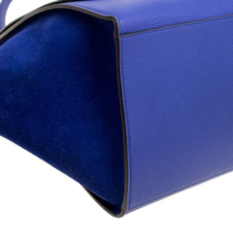Pre Owned Celine Blue Leather and Suede Medium Trapeze Bag