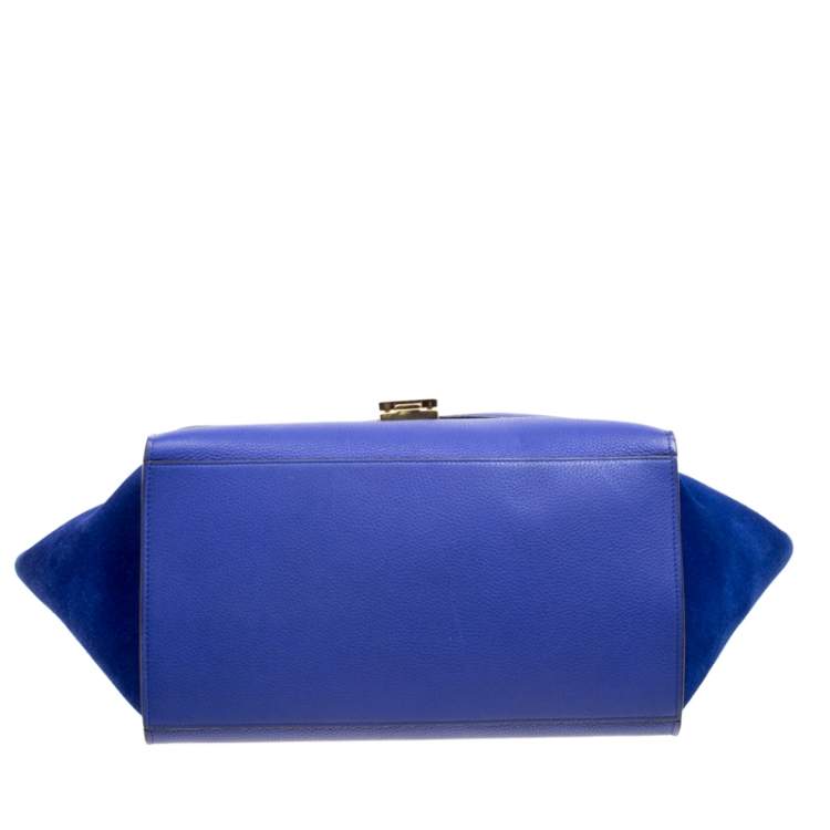 Pre Owned Celine Blue Leather and Suede Medium Trapeze Bag