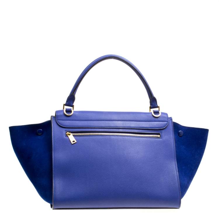 Pre Owned Celine Blue Leather and Suede Medium Trapeze Bag