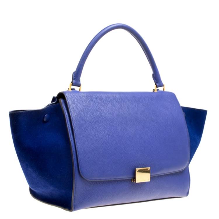Pre Owned Celine Blue Leather and Suede Medium Trapeze Bag