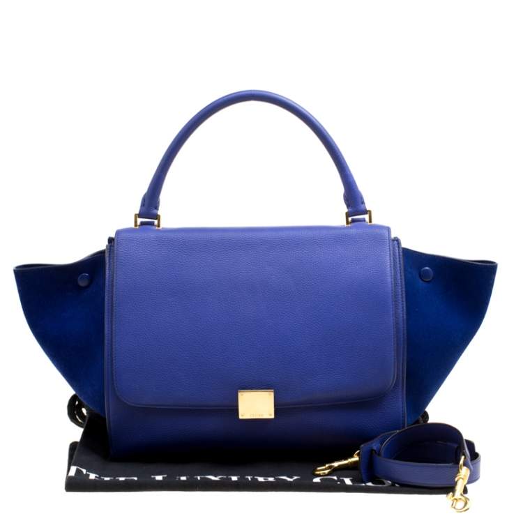 Pre Owned Celine Blue Leather and Suede Medium Trapeze Bag