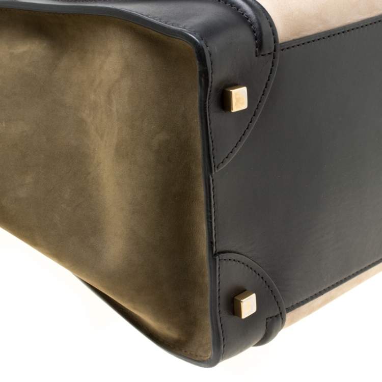 Pre Owned Celine Tri Color Nubuck and Leather Mini Luggage Tote