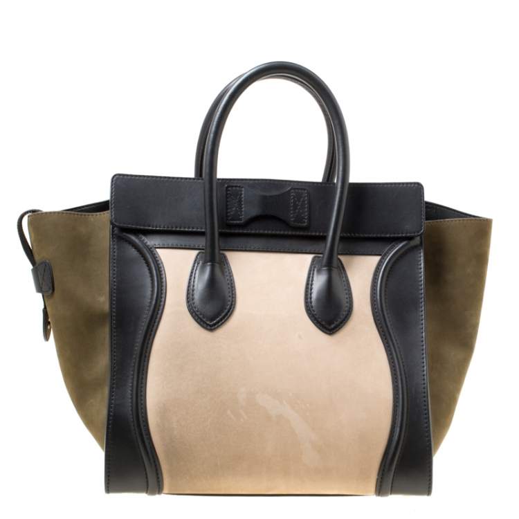 Pre Owned Celine Tri Color Nubuck and Leather Mini Luggage Tote